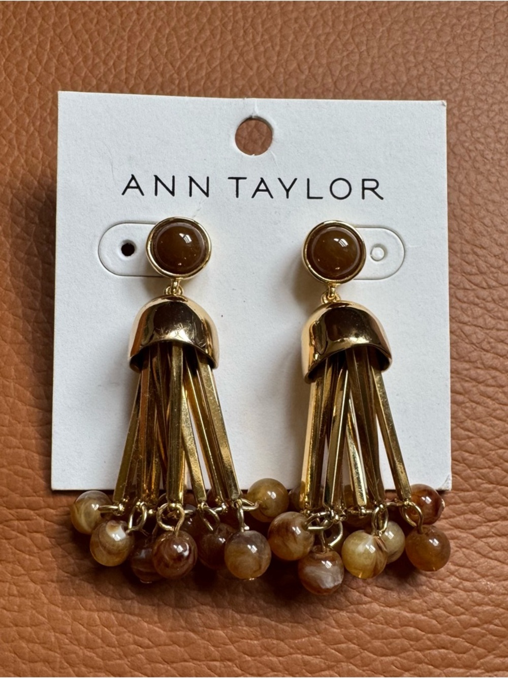 Ann Taylor Gold & Brown Tassel Drop Earrings